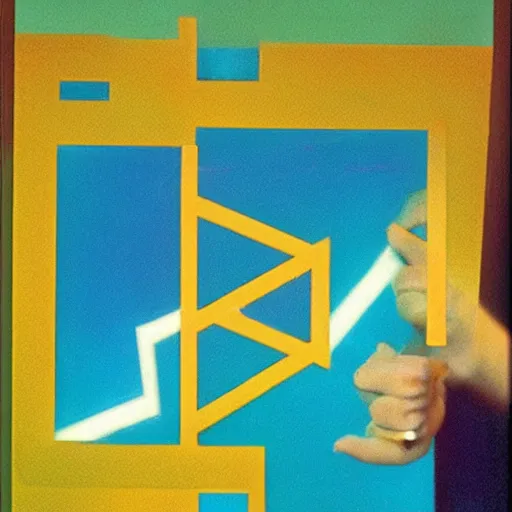 Image similar to A digital art. A rip in spacetime. Did this device in her hand open a portal to another dimension or reality?! by Josef Albers ornate