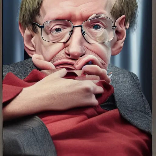 Prompt: a portrait of Stephen Hawking, hyper realism, studio lighting, professional,