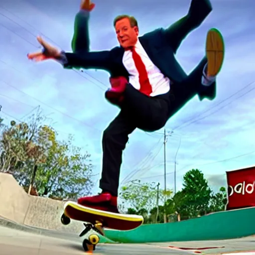 Image similar to michael portillo kick flips a skateboard, playstation 2 video game screenshot
