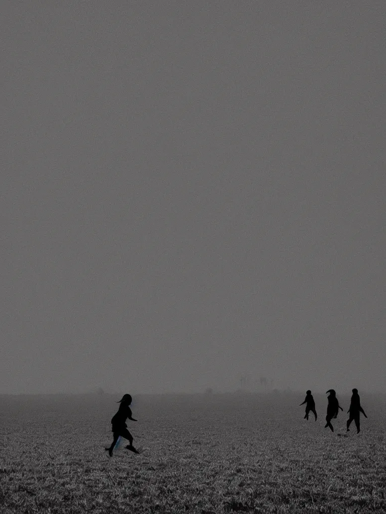 Image similar to field with human silhouettes running, black and white