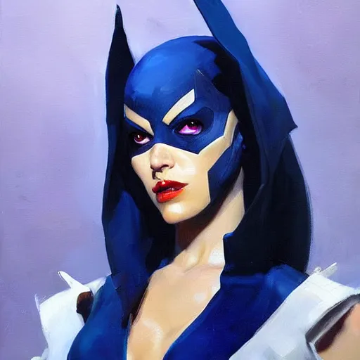 Prompt: greg manchess portrait painting of raven darkholme alias mystique as overwatch character, medium shot, asymmetrical, profile picture, organic painting, sunny day, matte painting, bold shapes, hard edges, street art, trending on artstation, by huang guangjian and gil elvgren and sachin teng