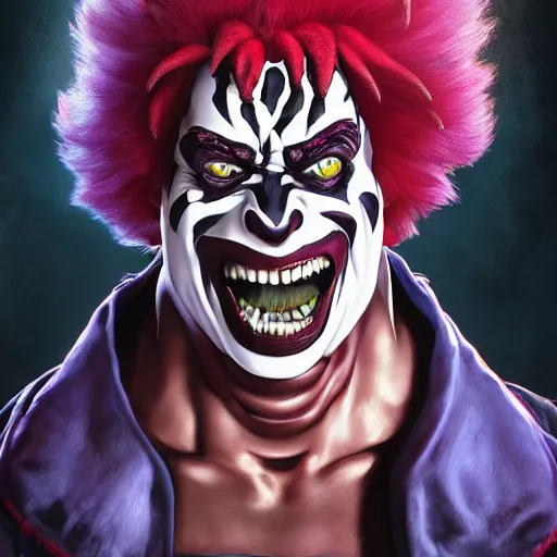 Image similar to ultra realistic beetlejuice as akuma from street fighter, portrait, 4 k, ultra realistic, detailed focused art by artgerm and greg rutkowski and alphonse mucha