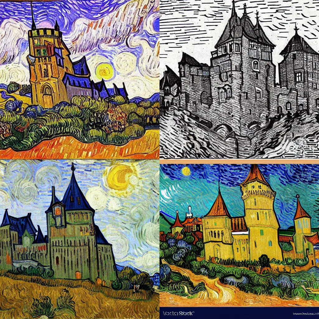 Prompt: medieval castle, vincent van gogh style