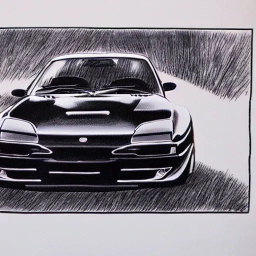 Image similar to pen ink drawing black red 1999 FD RX-7 Shuichi Shigeno and Michiharu Kusunoki