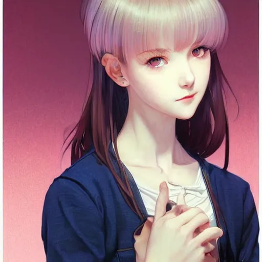 Prompt: a beautiful youth teenage psychotic skinny popular girl in school, angry eyes, soft skin, magnificent art by ilya kuvshinov, claude monet, range murata, artgerm, norman rockwell, alphonse mucha, highly detailed intricately sharp focus, bedroom eyes trending on pinterest, tiktok 4 k uhd image