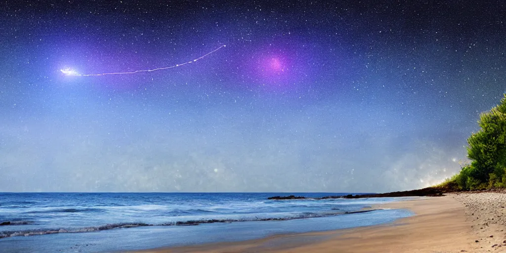 Prompt: Meteors falling on to a beach, photorealistic