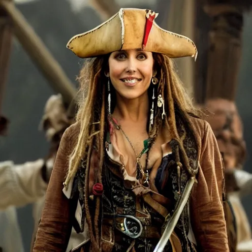 Image similar to still of Elizabeth Berkley as Captain Sparrow in Pirates of the Caribbean remake 2029