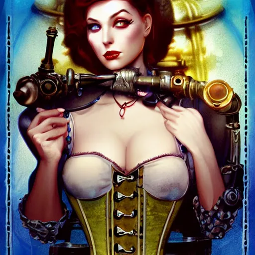 Prompt: lofi underwater bioshock steampunk corset portrait, Pixar style, by Tristan Eaton Stanley Artgerm and Tom Bagshaw.