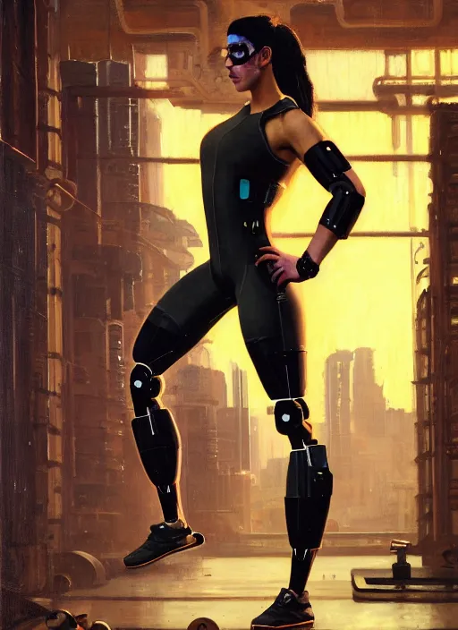 Prompt: buff cyberpunk olympic weightlifter with robotic arms wearing a jumpsuit ( blade runner 2 0 4 9, cyberpunk 2 0 7 7 character design ). orientalist portrait by john william waterhouse and james gurney and theodore ralli and nasreddine dinet, oil on canvas. cinematic, hyper realism, realistic proportions, dramatic lighting, high detail 4 k