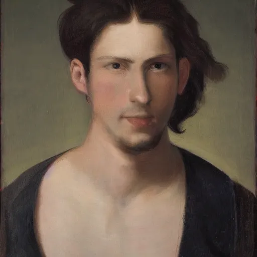 Prompt: portrait of a young man with half of his hair black and the other half of his hair white, artistic,