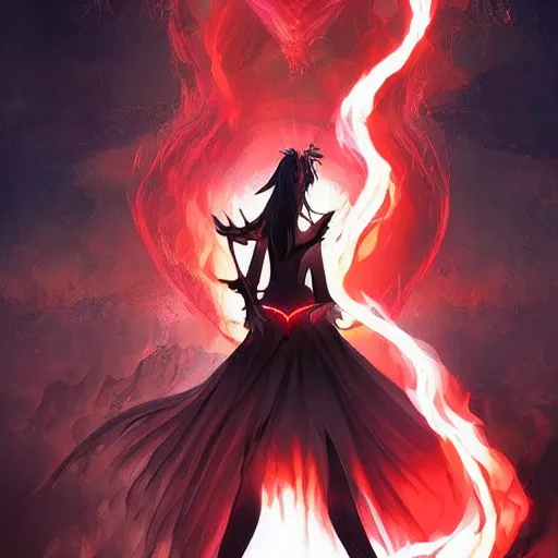 Prompt: by Powers of Darkness and temptation produced no immediate supernatural woman of the flames, an abyssal chain into the hearts, illustration, trending on artstation,