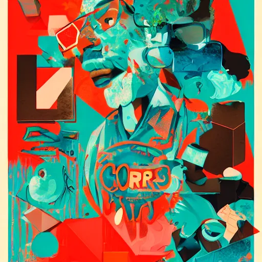 Prompt: poster art for berner, cookies, miami, graffiti, : 5 geometric 3 d shapes, tones of blue and green, marbling, video games, marijuana, smoke : 5 by sachin teng, trending on artstation : 5