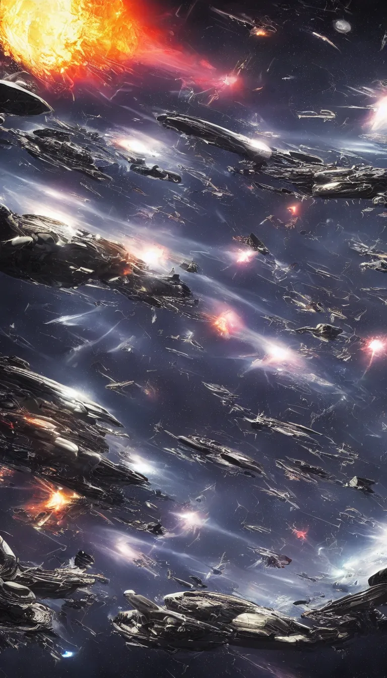 Prompt: over 1 0 0 alien ships fighting in space, explosions, high contrast, art by mark cooper, 8 k, hyper detailed, hdr, intricate, masterpiece