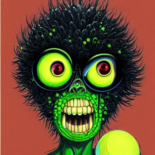 Image similar to a portrait of a tennis ball monsters, digital art, fantasy, magic, chalk, trending on artstation, ultra detailed, professional illustration by basil gogos