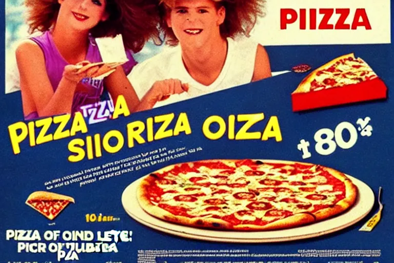 Image similar to 80s, pizza, advertisement