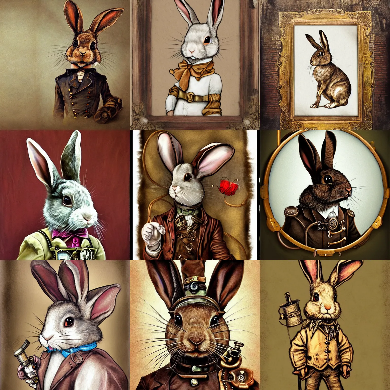 Prompt: painting of a rabbit in steampunk fashion