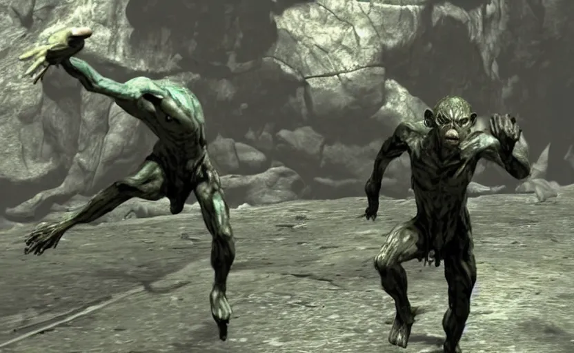 Prompt: a screenshot of gollum in metal gear solid 3,