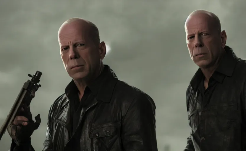 Image similar to photo of bruce willis future vampire hunter, ultra detailed, movie frame, cinematical composition, 4 k