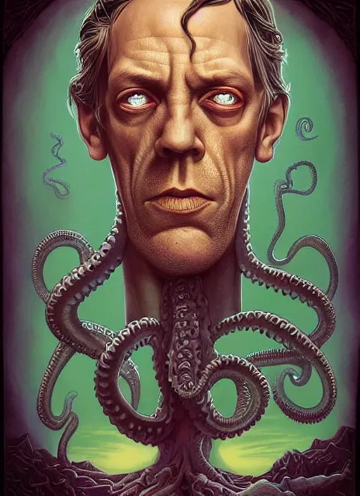 Image similar to lovecraft lovecraftian portrait of hugh laurie, cthulhu, pixar style, by tristan eaton stanley artgerm and tom bagshaw.