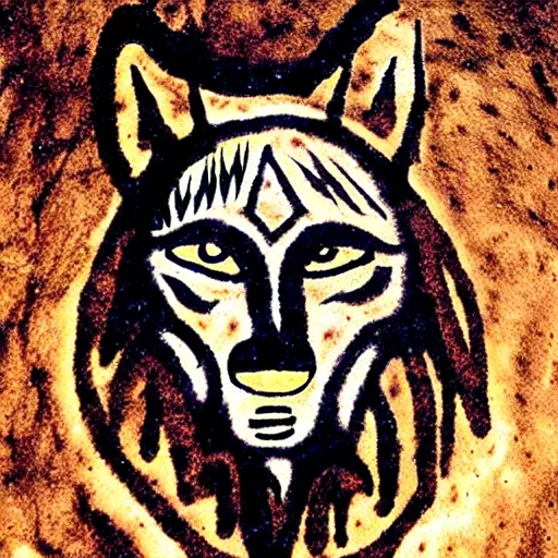 Image similar to shaman in a wolf mask, paleolithic cave art