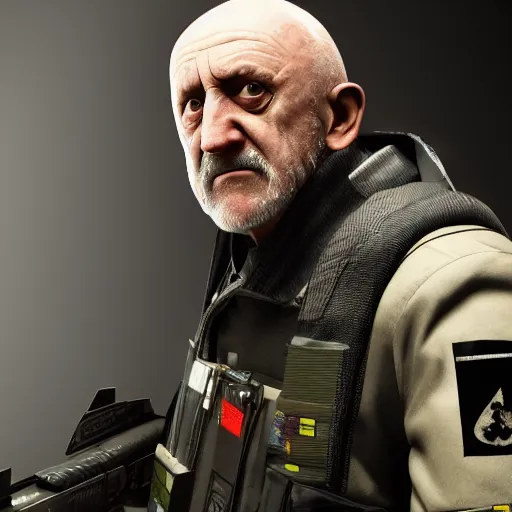 Image similar to Mike Ehrmantraut as a Rainbox six siege operator, 4k, highly detailed