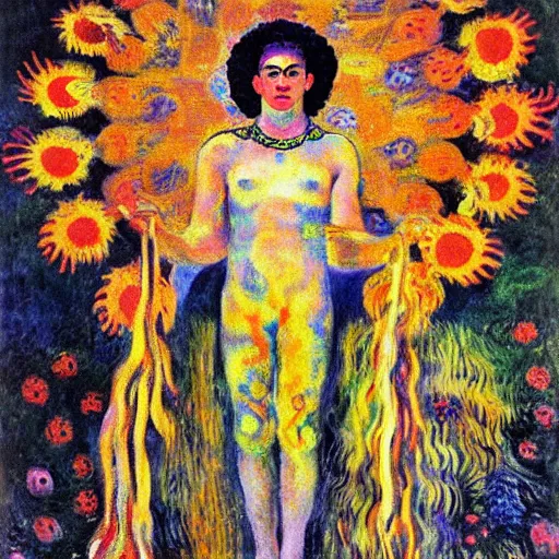 Image similar to midsommar god of sun by claude monet, frida kahlo