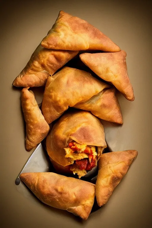 Image similar to 📷 j k simmons the samosa, made of food, head portrait, dynamic lighting, 4 k