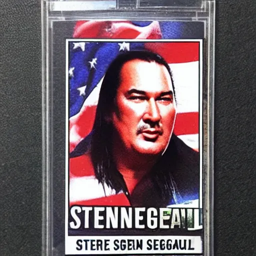 Prompt: Steven Seagal trading card. no text