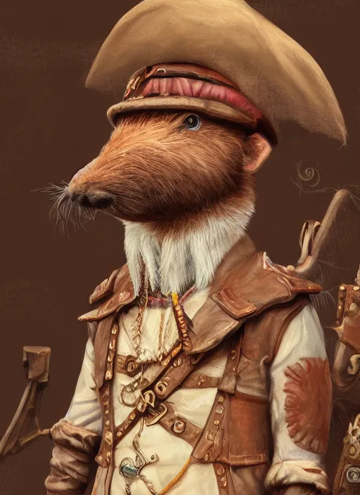 Image similar to detailed concept art illustration pastel painting of an anthropomorphic capybara pirate in full intricate clothing, ultra detailed, digital art, octane render, 4K