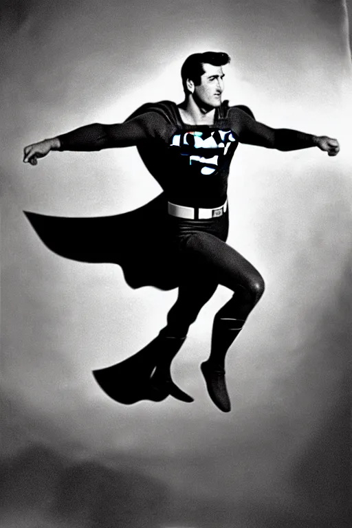 Image similar to rock hudson playing superman in, superhero, dynamic, 3 5 mm lens, heroic, studio lighting