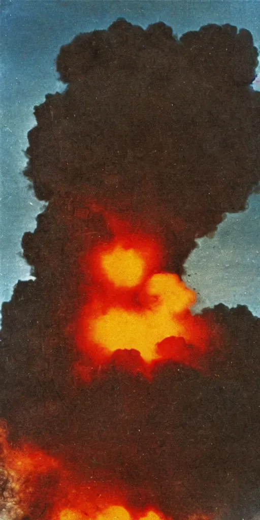 Image similar to a highly detailed and stunning autochrome photograph of the Nagasaki atomic bomb explosion, 8K