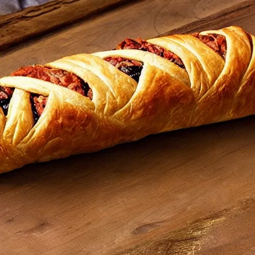 Prompt: ceaseless watcher, turn your gaze upon this wretched greggs sausage roll, photograph