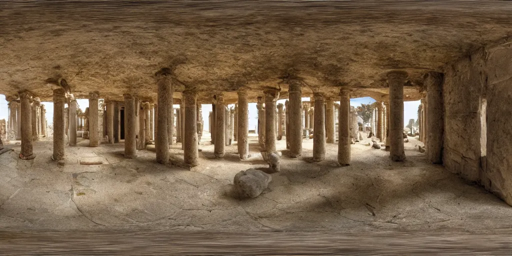 Image similar to Seamless Equirectangular projection of a 360 view inside a byzantine temple with rabbits roaming