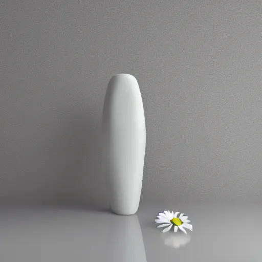 Image similar to perfume bottle buried white daisies on a zen clean modern minimalist beach with an ocean view, frozen and covered in ice, by peter tarka in an ivory room well contoured smooth fair walls, zaha hadid octane highly render, 4 k, ultra hd,