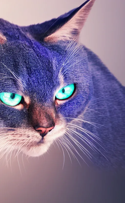 Prompt: blue cat with crimson glowing eyes in the night, photo, photorealistic, realistic, detailed, hyperrealistic, 8 k, hdr, lossless