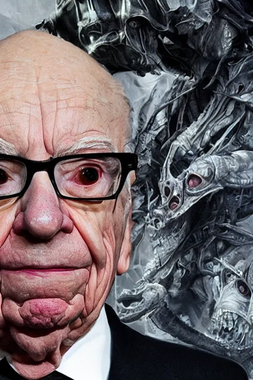 Image similar to !!! rupert murdoch!!! with!! a million eyes!!, photorealistic, cinematic lighting, highly detailed, very intricate, by guillermo del toro and hr giger