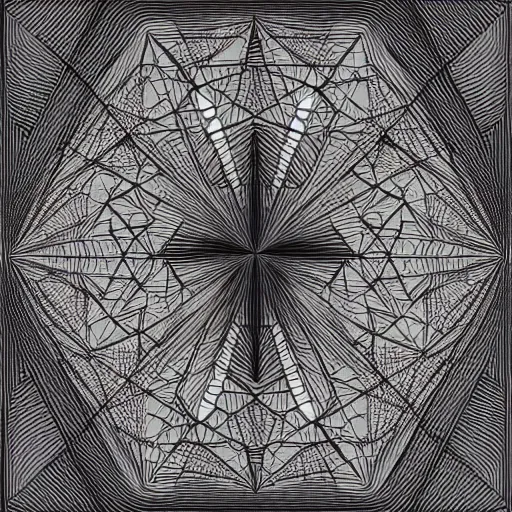 Prompt: iterated centroid triangles, barycentric subdivision, sierpinski gasket, pencil line art inspired by karol bak and dan mumford, 8 k, uhd, vray, octanerender