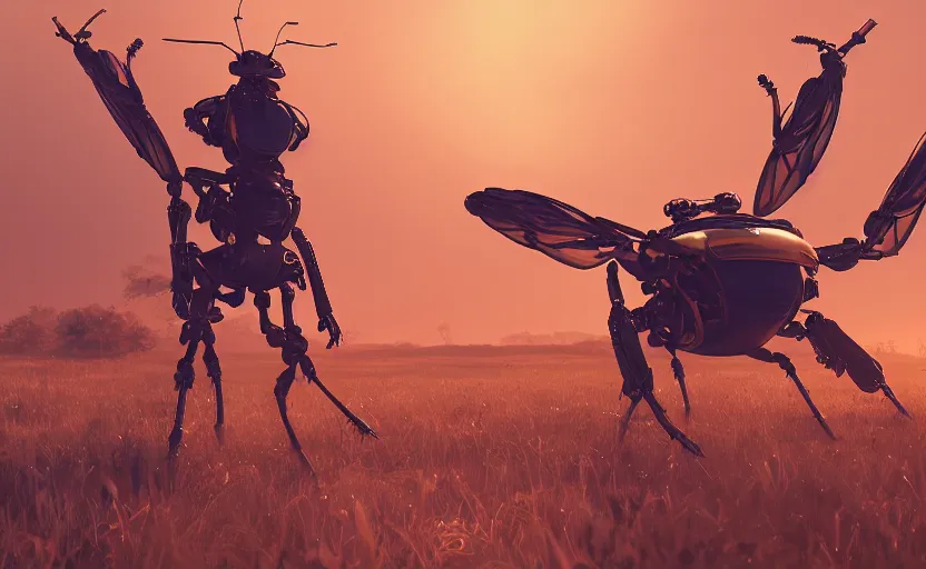 Image similar to insect robot, hyperdetailed, artstation, cgsociety, golden hour 8 k