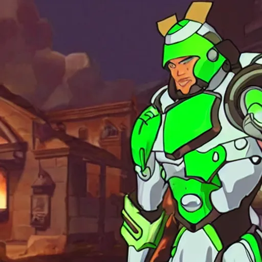 Image similar to a screenshot of arnold schwarzenegger as genji in overwatch