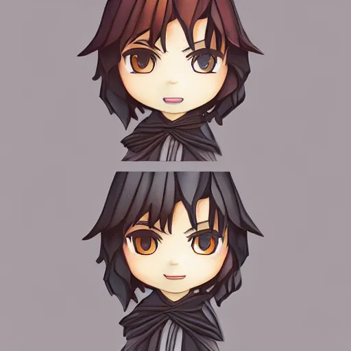 Image similar to face detailing wizard in the style of matte painting nendoroid and chibi, eyes in the style of nendoroid, middle close up, Julian ope, flat shading, 2D illustration, Swiss modernizm, ukiyoe style