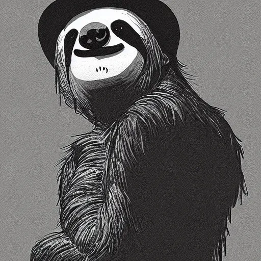 Prompt: sloth stoned af, noir animation, drawing, contrast shadows