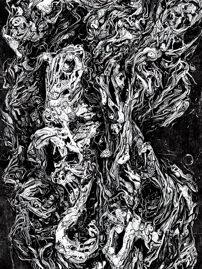 Image similar to black and white illustration creative design body horror monster