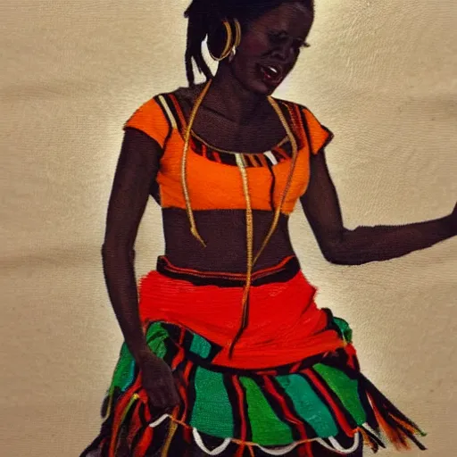 Image similar to african woman dancing, in the style of chiron duong