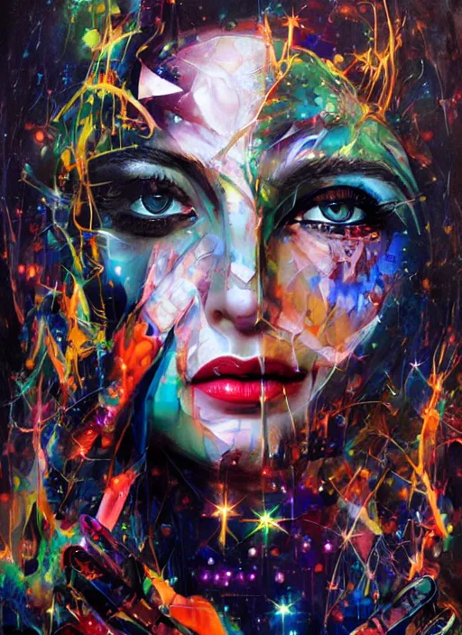 Image similar to gorgeous magic cult psychic woman smiling, third eye, energetic consciousness psychedelic, epic surrealism expressionism symbolism, story telling, iconic, dark robed, oil painting, symmetrical face, dark myth mythos, by Sandra Chevrier, Noriyoshi Ohrai masterpiece