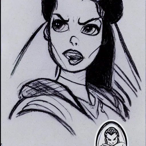 Image similar to milt kahl sketch of princess padme from star wars episode 3