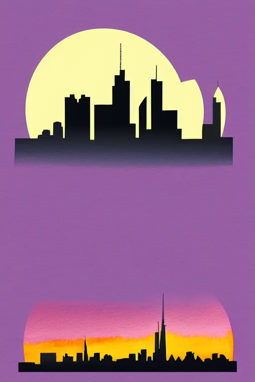 Image similar to minimalist watercolor art of frankfurt skyline at sunset, illustration, vector art