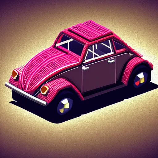 Prompt: a volkswagen beetle made of voxels isometric hd