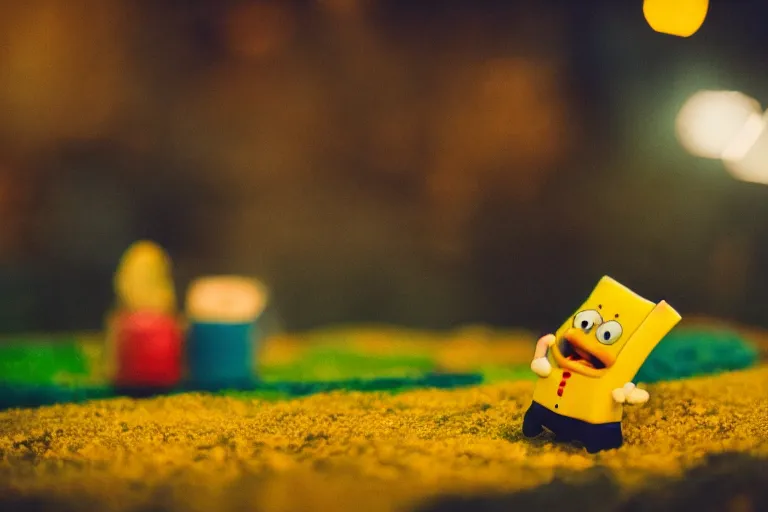 Image similar to Sponge Bob, bokeh, depth of field, dramatic lighting, cinematic