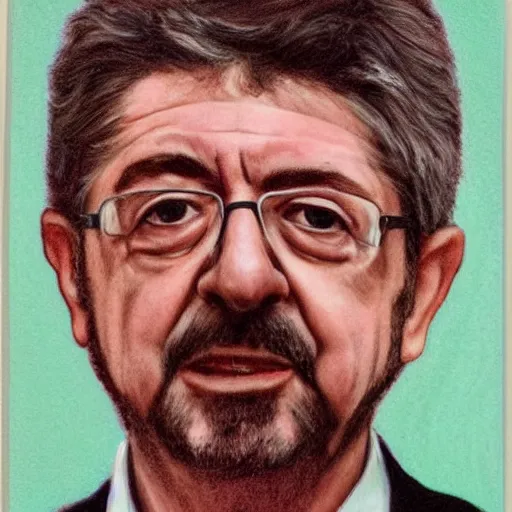 Prompt: portrait of Mélenchon, the prophet of the Common People, like the official photo of the Elysée, high details, symmetrical face