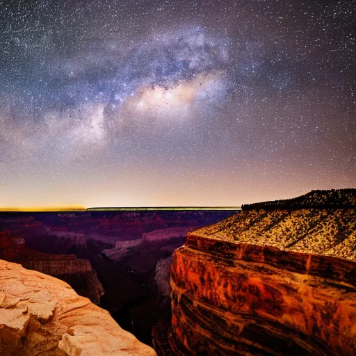 Image similar to detailed photograph of potato overlooking the grand canyon at night astrophotography